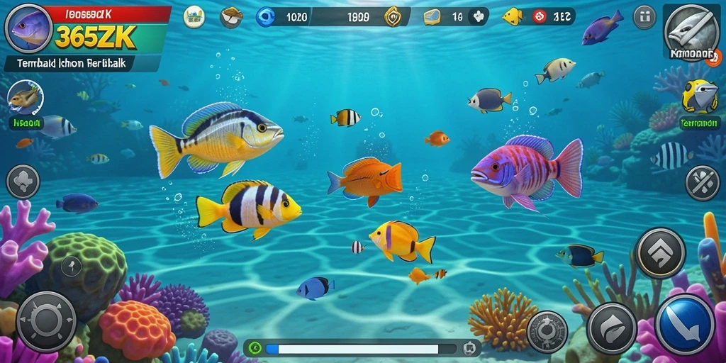 Screenshot gameplay 365ZK menunjukkan aksi menembak ikan yang mendebarkan.