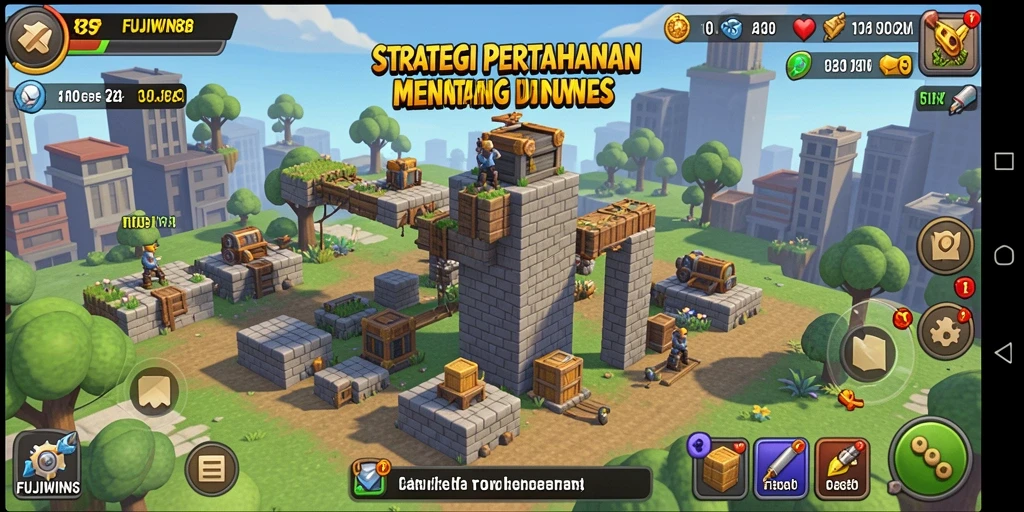 Screenshot utama menunjukkan aksi menegangkan dalam permainan Tower Defense.
