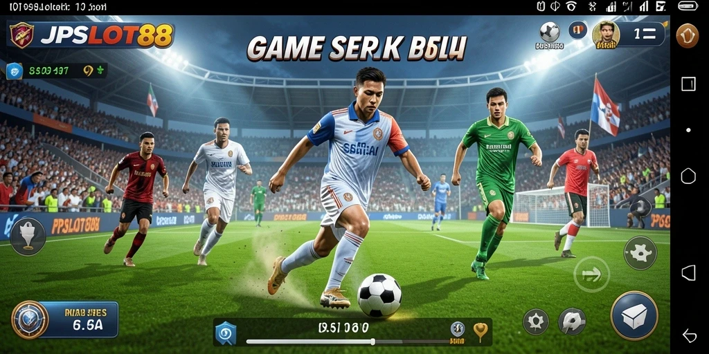 Screenshot gameplay JPSLOT88 menampilkan aksi seru di lapangan sepak bola.