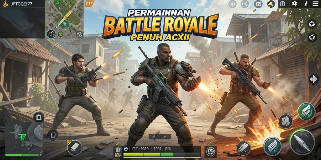 Tampilan gameplay JPTOGEL77 dalam aksi pertempuran Battle Royale.