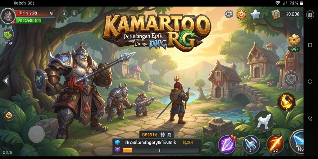 Tangkapan layar utama KAMARTOTO menampilkan pertarungan mendebarkan di dunia RPG yang indah.