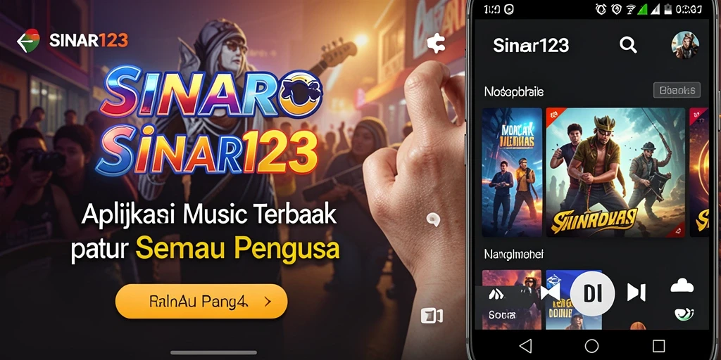 Screenshot SINAR123 menampilkan antarmuka aplikasi yang menarik dan lagu-lagu yang sedang populer.